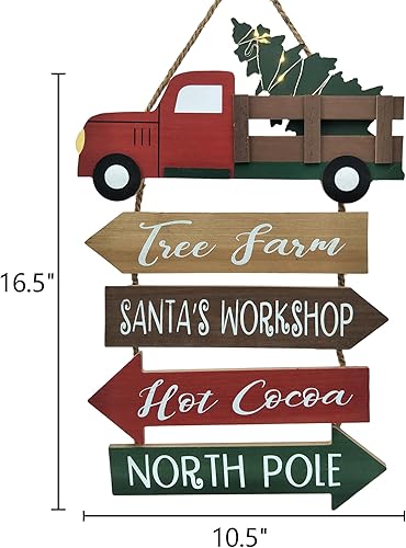 Miniatura 6 de Decoraciones de Navidad para interiores, árbol de Navidad con luz LED, letrero de pared de camión rojo, letrero de madera para colgar en la puerta,