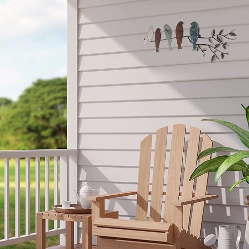 Vista 20 de Ferraycle Arte de pared de pájaro de metal, pájaros en rama con hojas, letrero de metal para colgar en la pared para balcón, jardín, decoración