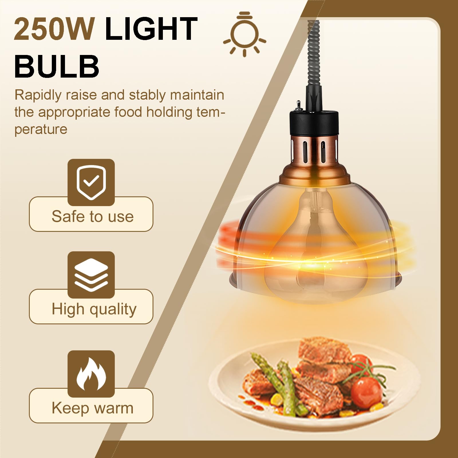Lampada Riscaldante Cucina Professionale, Regolabile Lampada per Riscaldare Alimenti, Lampada Scaldavivande Ristorante con Lampadina da 250W per Hotel, Buffet, Catering(B-25CM,3 Stück)