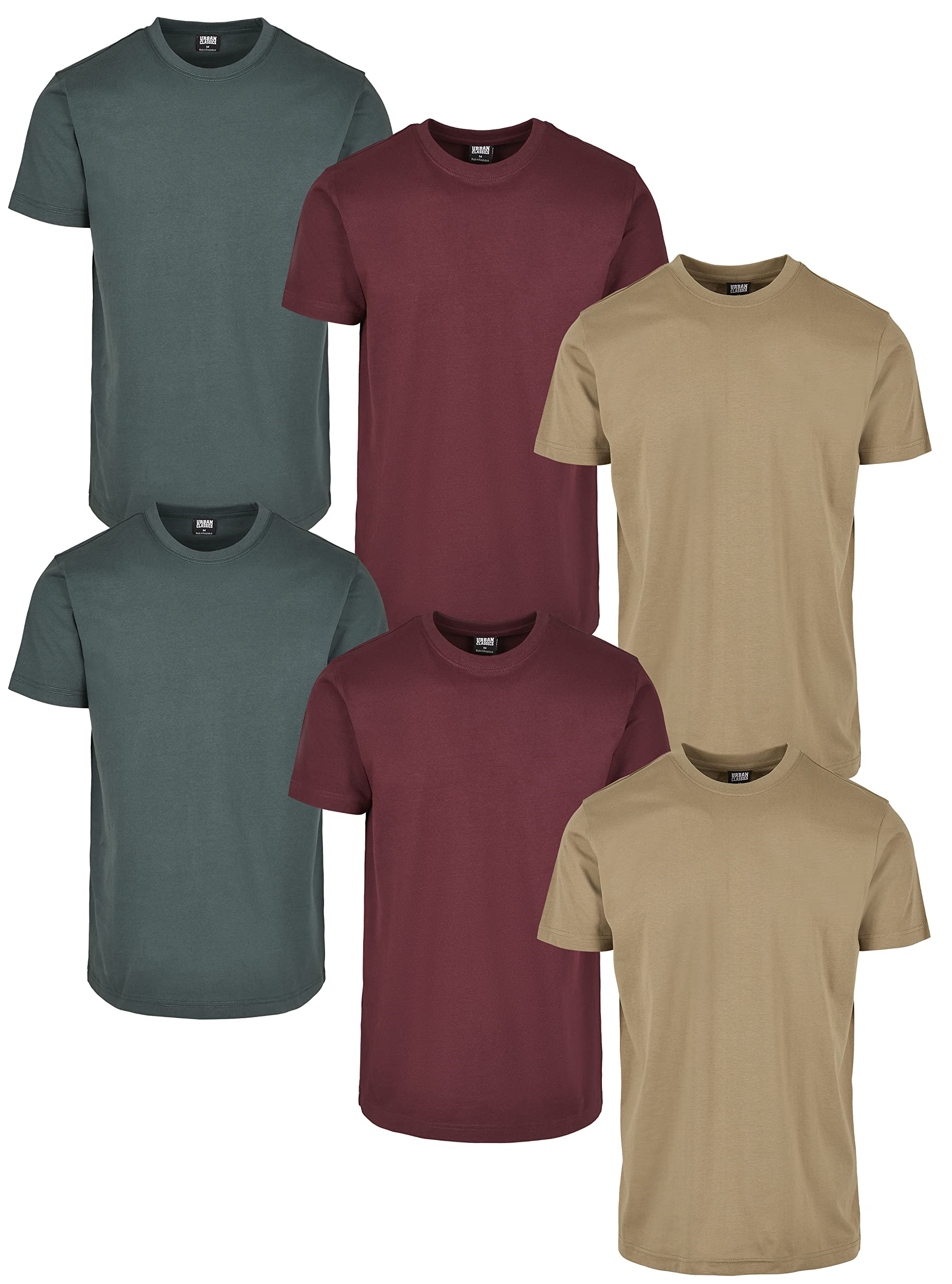 Urban Classics Herren Basic Tee 6-Pack T-Shirt, 2x Redwine 2x Khaki 2x Bottlegreen, M