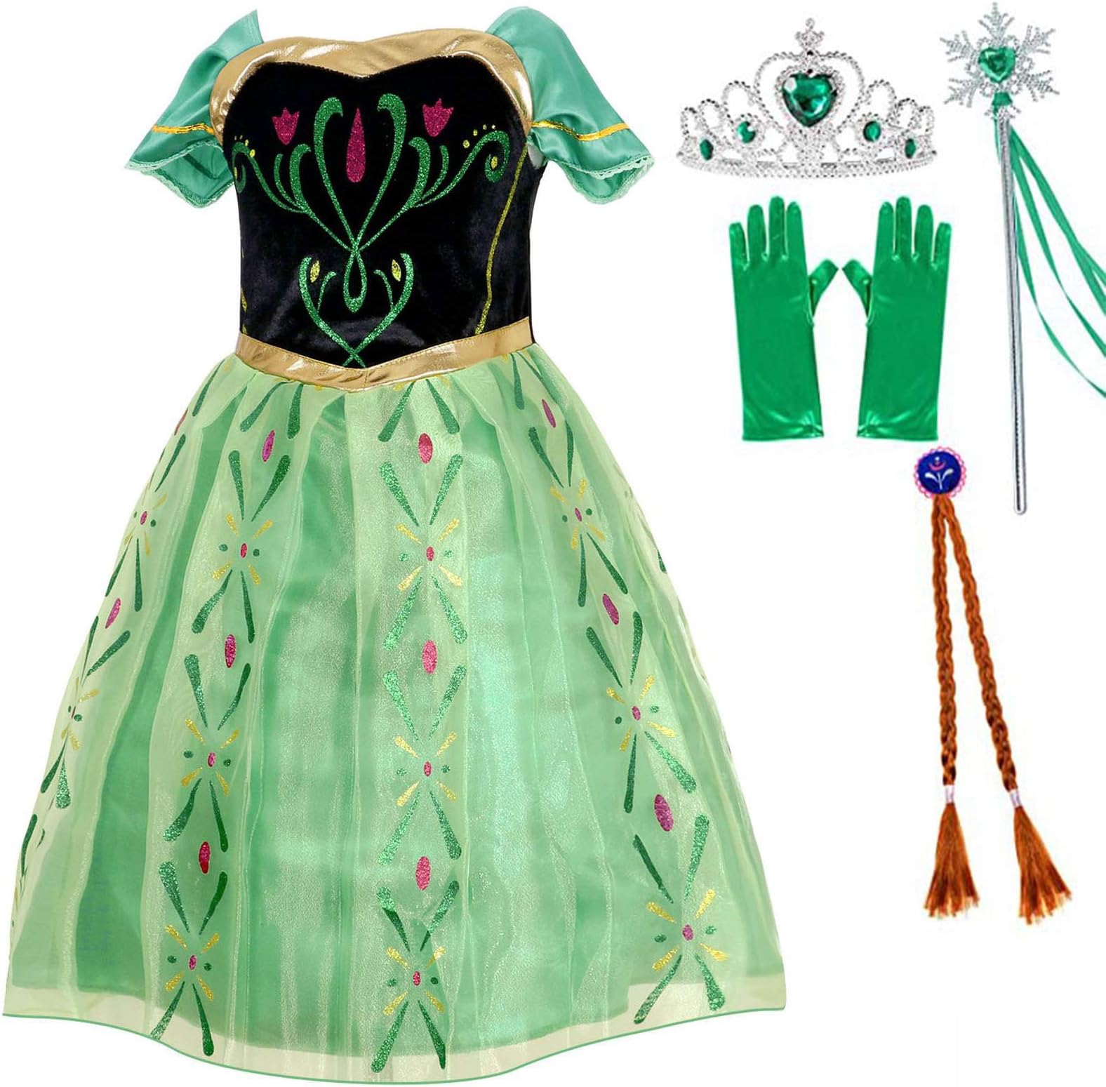 Atorcher Princess Anna Dress Up for Girls Green Costume Dress Birthday Fancy Dress Party Coronation Dress