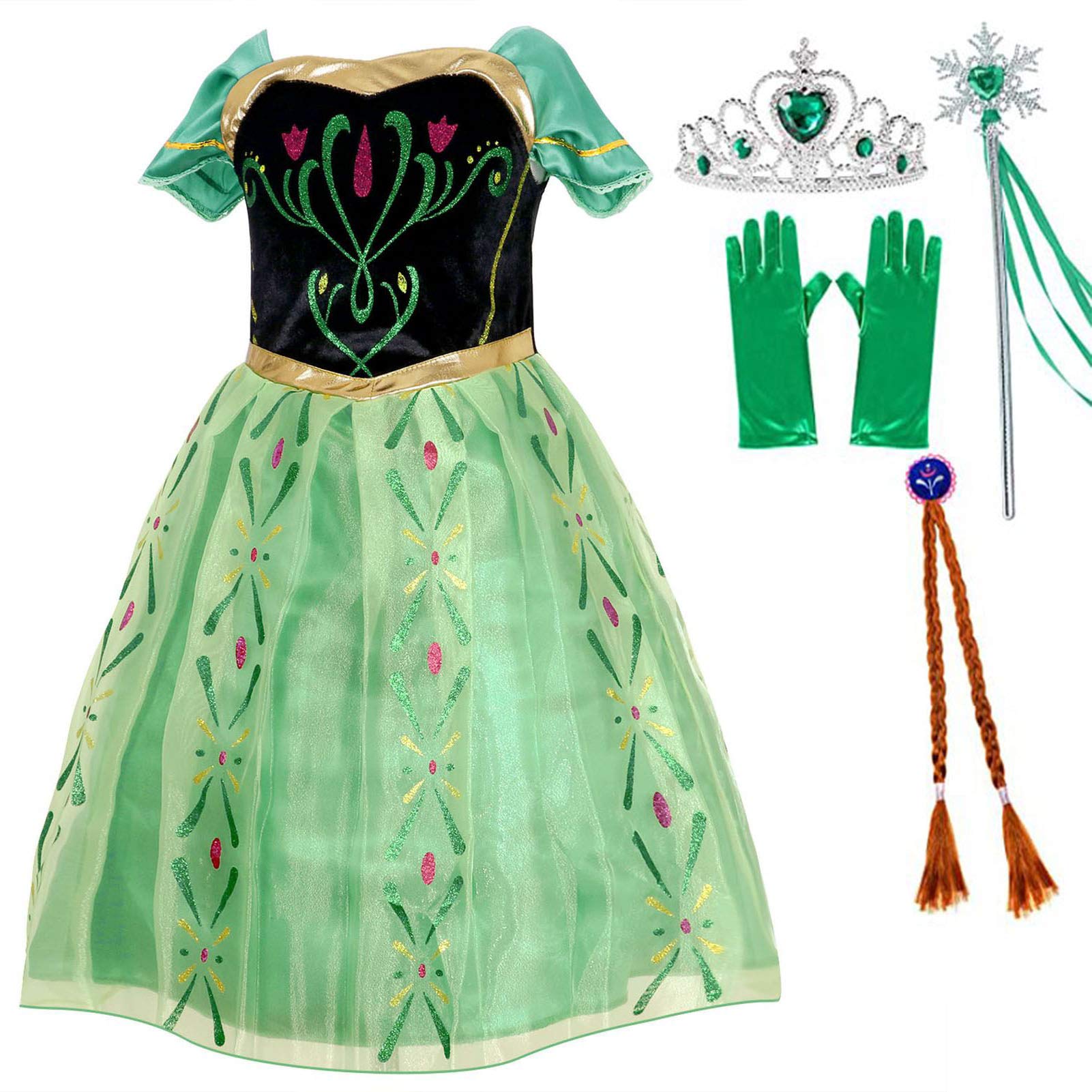 Atorcher Princess Anna Dress Up for Girls Green Costume Dress Birthday Fancy Dress Party Coronation Dress