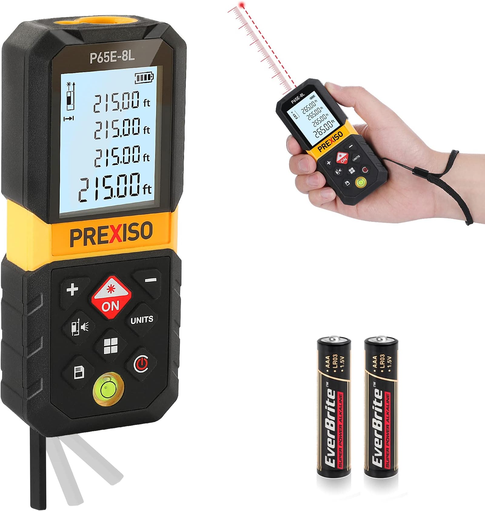 Laser Measure, 215Ft Laser Measurement Tool with Entension for Diagonal Measuring Ft/Ft+in/in/M Units - Pythagorean Mode, Area Volume -100 Sets Data Storage, Medidor Laser Distance Meter