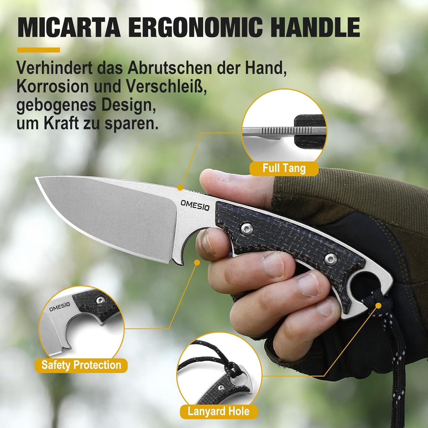 Omesio Tanto Fixed Blade Knife Set D2 Steel Small Camping EDC Horizontal Carry Knife with Kydex Sheath,