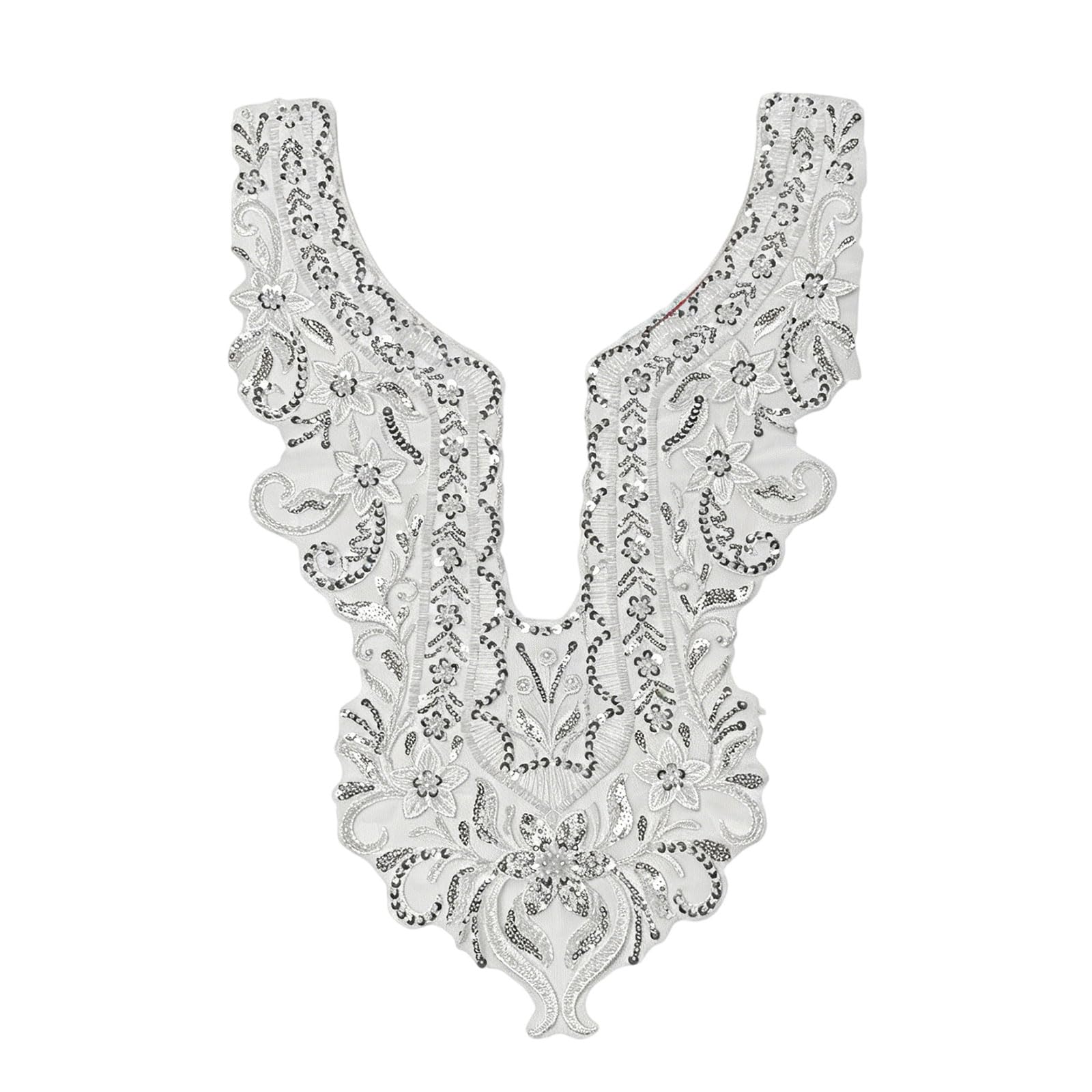 Elnwnnkc Sewing Neckline Applique Trim with Beaded Detail, White Decorative Accent for Dress Bodice Costume and Use Neckline Applique Trim Garment Embellishment Dress Bodice Decor Costume Embroidered