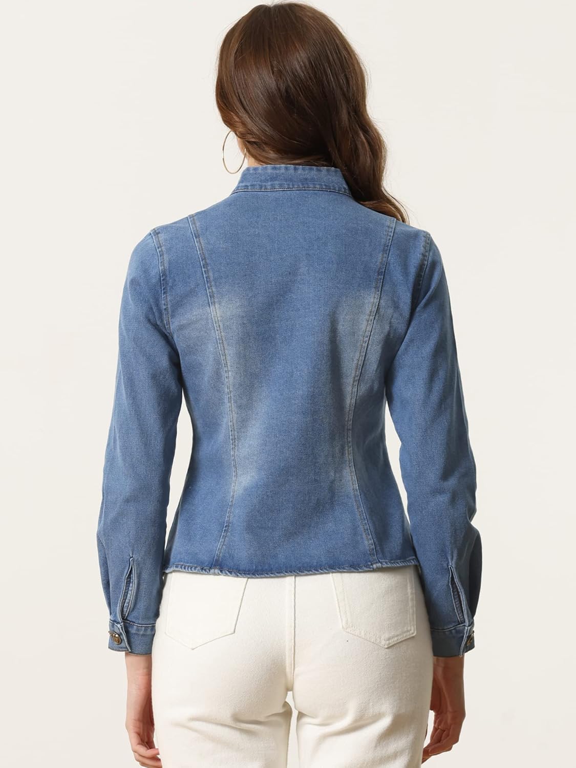 Allegra K Casual Denim Jacket for Women's Classic Stand Collar Long Sleeve Jean Jacket - Image 2