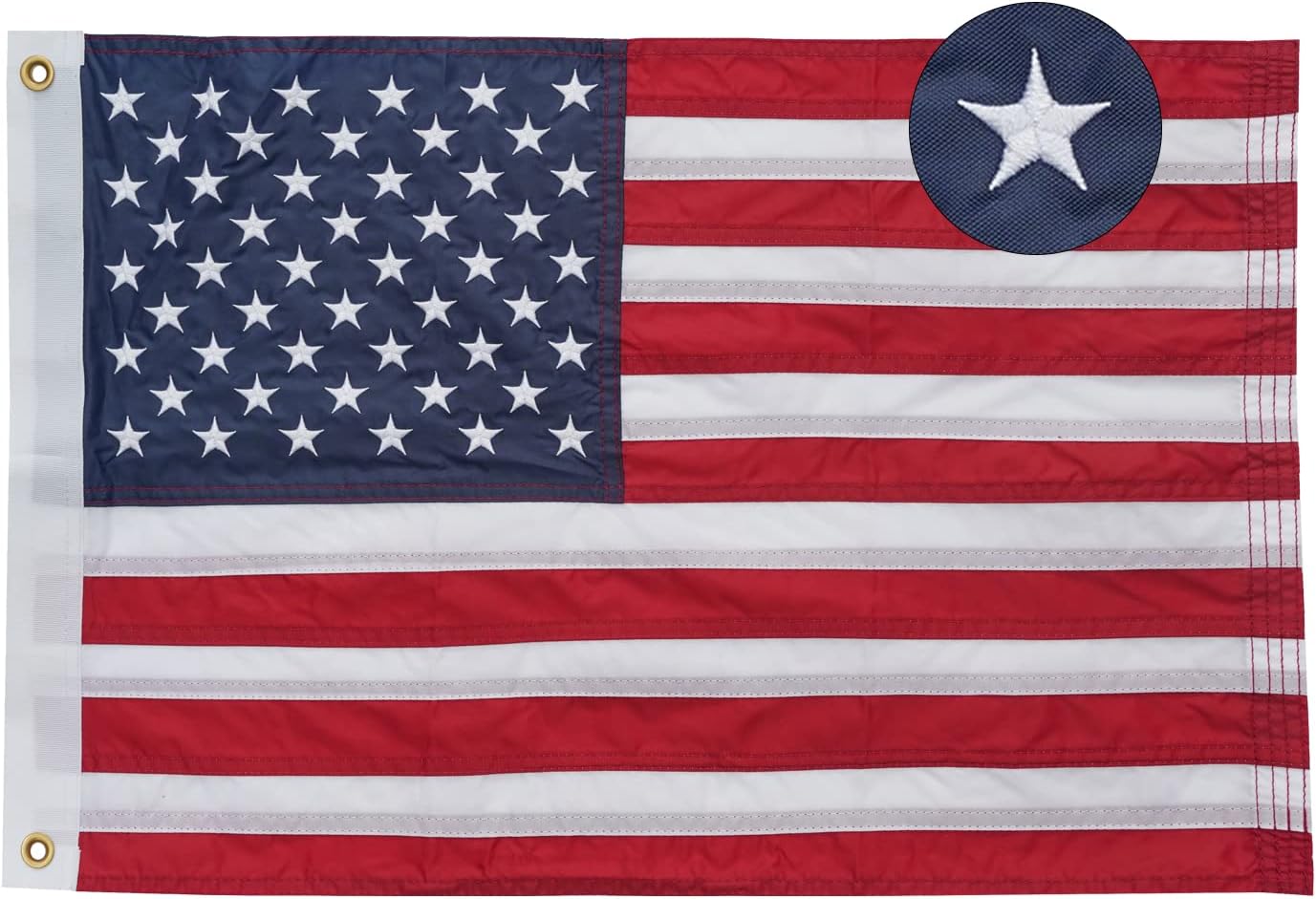 Bradford American Flag 12x18 Boat Flag Flags - Made in USA Nylon Embroidered - 2 Brass Grommets and 4 Stitching Rows US Flags- Small American Flag Boat Cabin Flags