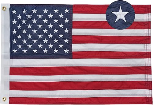Bradford Bandera estadounidense de 12 x 18 pulgadas, hecha en Estados Unidos, pequeña bandera estadounidense bordada para barco de nailon de doble