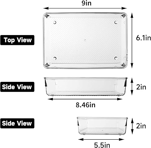 Vista 57 de ihomecooker Paquete de 5 organizadores de cajones de plástico transparente, bandeja organizadora de cubiertos, utensilios de cocina, organizadores