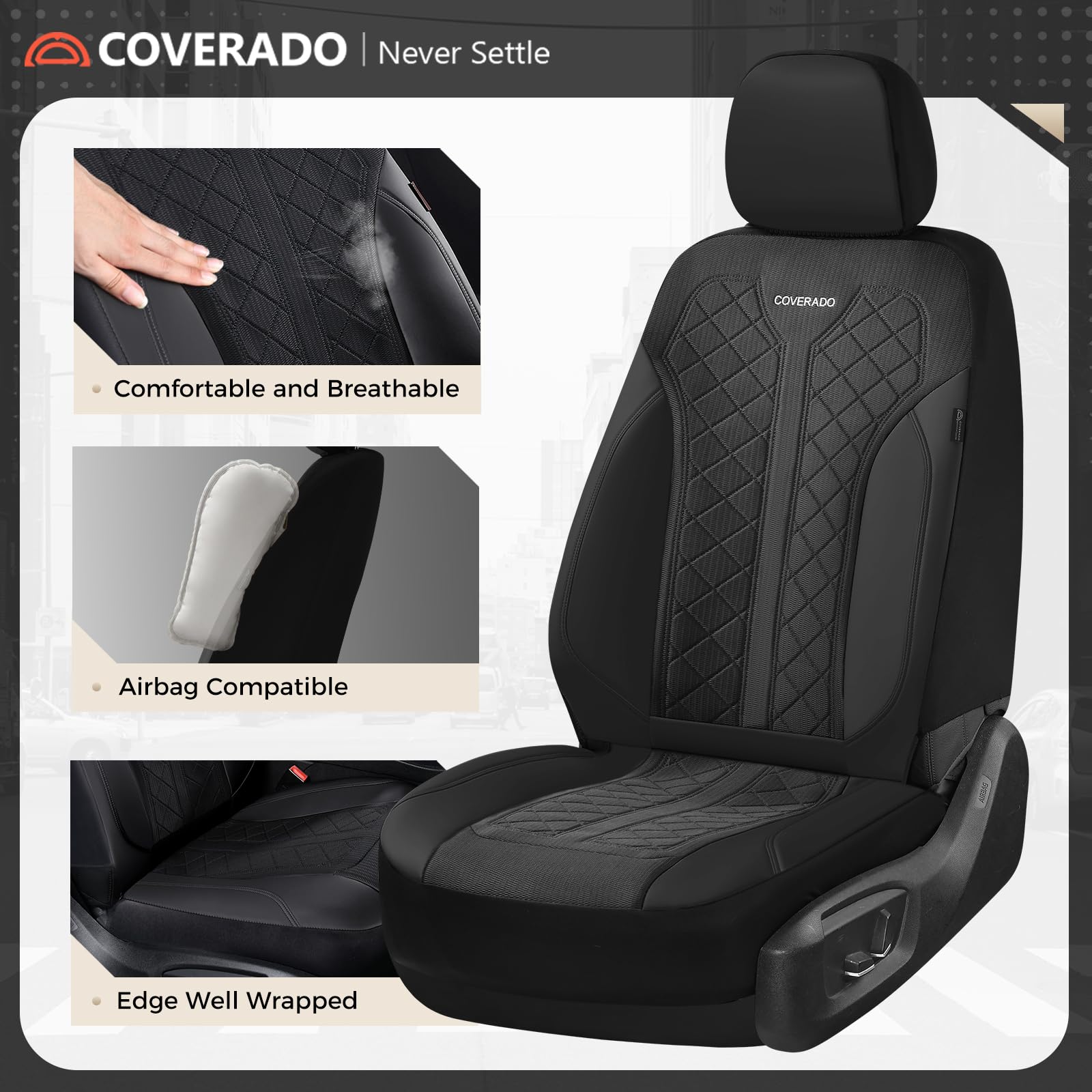 Coverado Fundas de Asiento delantero coche 2 asientos, Cubiertas de asiento Pareja delantera, Protectores de asiento transpirables de malla, Prueba de derrame, Ajuste universal para SUV, Sedan, Camión
