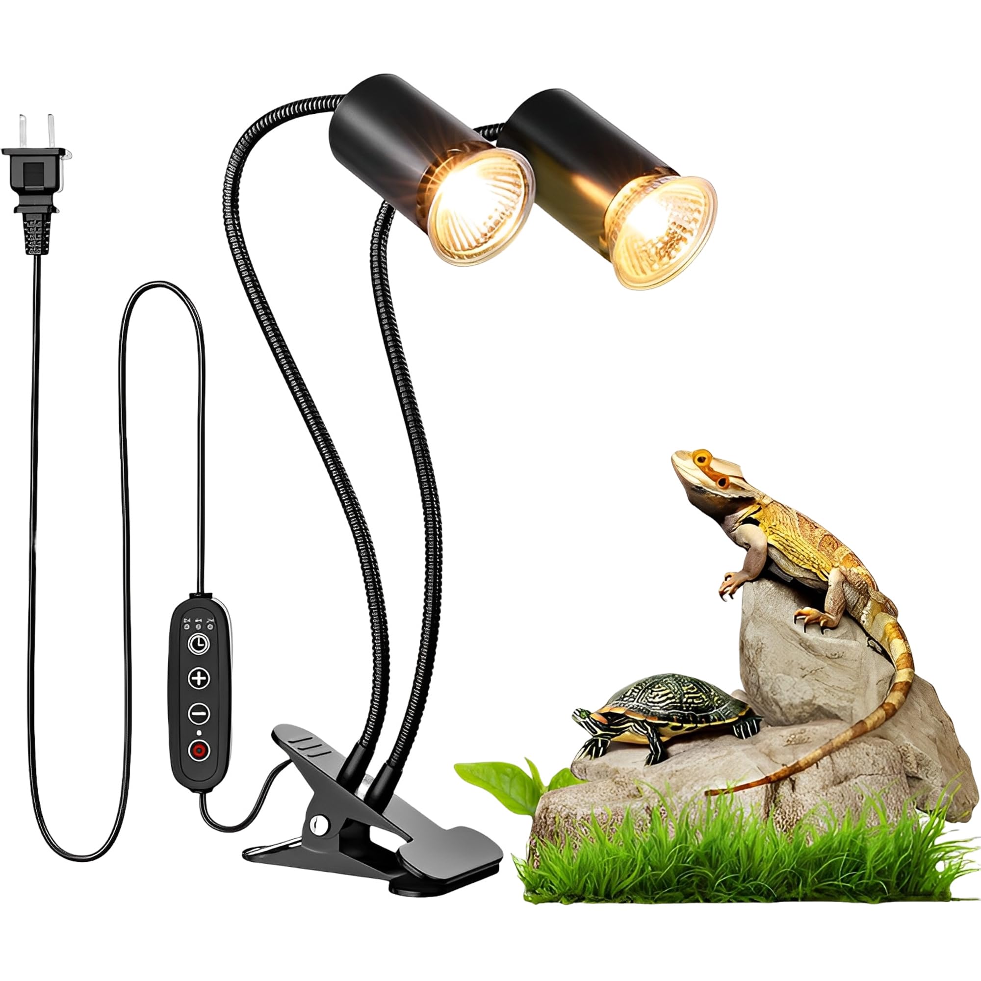 Contraluz Bronceador De Tortuga Con Doble Cabezal De Lámpara, Interruptor Único Negro, Lampara Tortugas De Agua, Tortuguera, Luz Uniforme, Adecuada Para Tortugas, Serpientes, Lagartos