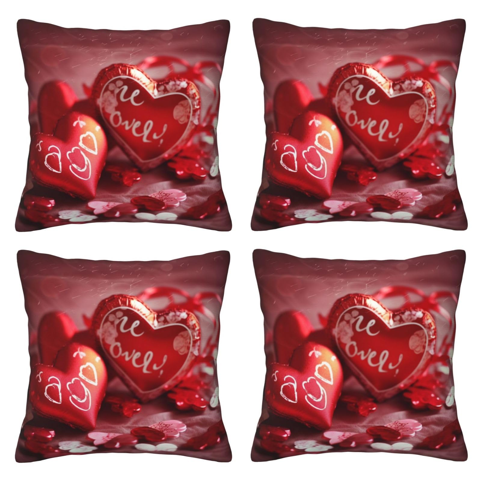 Romantic Throw Pillow Cases 4 Pack Square Pillowcases Super Soft Pillow Protectors With Zipper for Couch Livingroom Sofa Bed Office Car,50x50 CM