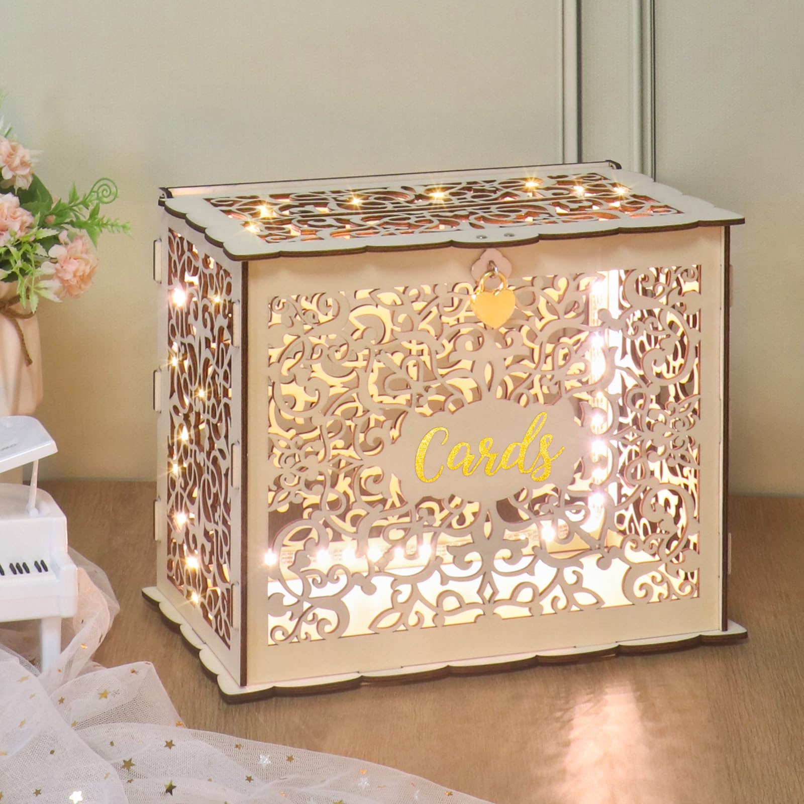 Wood Wedding Card Box With Lock And Key Gift Money Holder For
