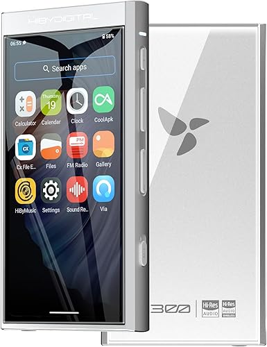 Miniatura 1 de HiBy Reproductor de música digital M300 con altavoz incorporado Android 13 OS Bluetooth WiFi y FM Soporta PCM768k DSD256 32G Plata