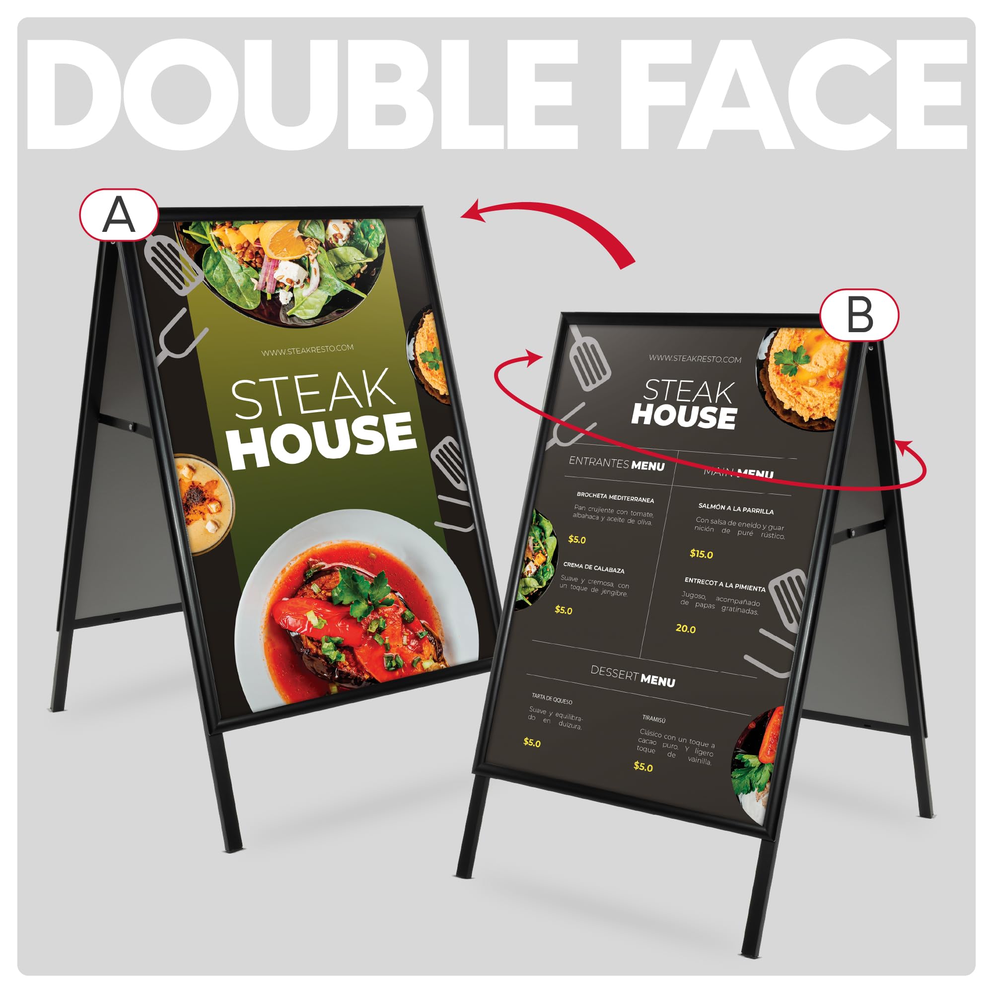 Chevalet Publicitaire Passau | Panneau Publicitaire Sur Pied Double Face | Stop Trottoir avec Système Click | Porte Menu Restaurant en Aluminium | 500x700 mm