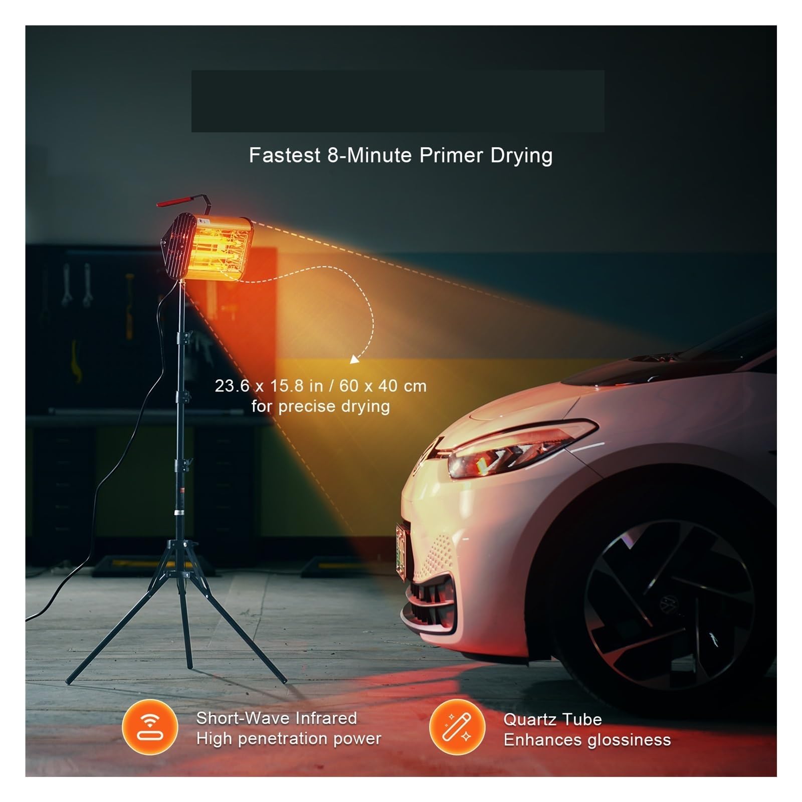 Lampa utwardzająca na podczerwień, przenośna/statywowa, do podwójnego zastosowania, automatyczne nagrzewanie 0–90 min, lampa utwardzająca do samochodu z uchwytem