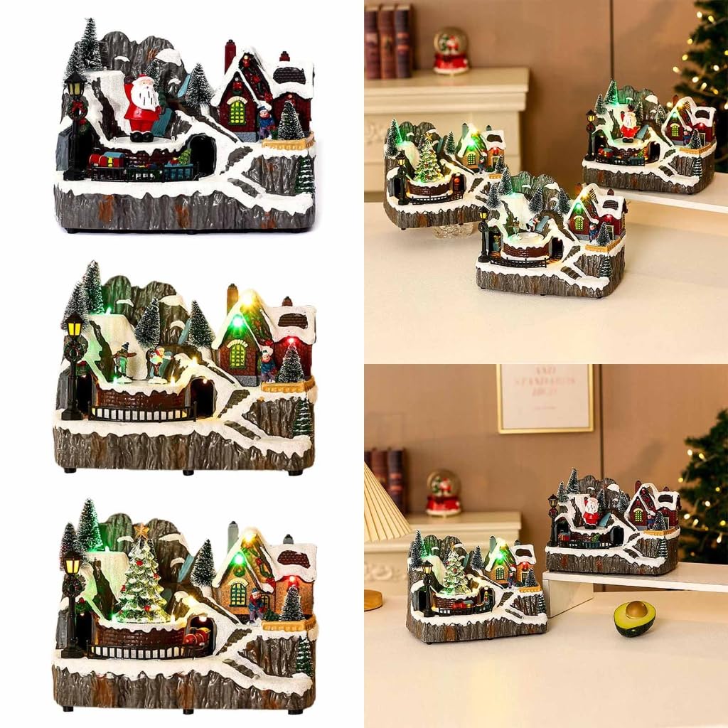 Christmas Village House - Statuetta natalizia con luce LED, per feste di Capodanno