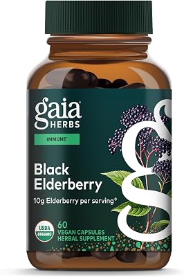 Gaia Herbs Black Elderberry - Daily Immune Support Supplement to Help Support Wellness - with Black Elderberries & Acerola Fruit for Antioxidant Support - 60 Vegan Capsules 30 Servings