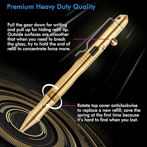 Miniatura 5 de SMOOTHERPRO Bolígrafo de acción de perno de latón macizo, recargable, retráctil, resistente, para temblor, parkinson, artritis, oficina, escritura
