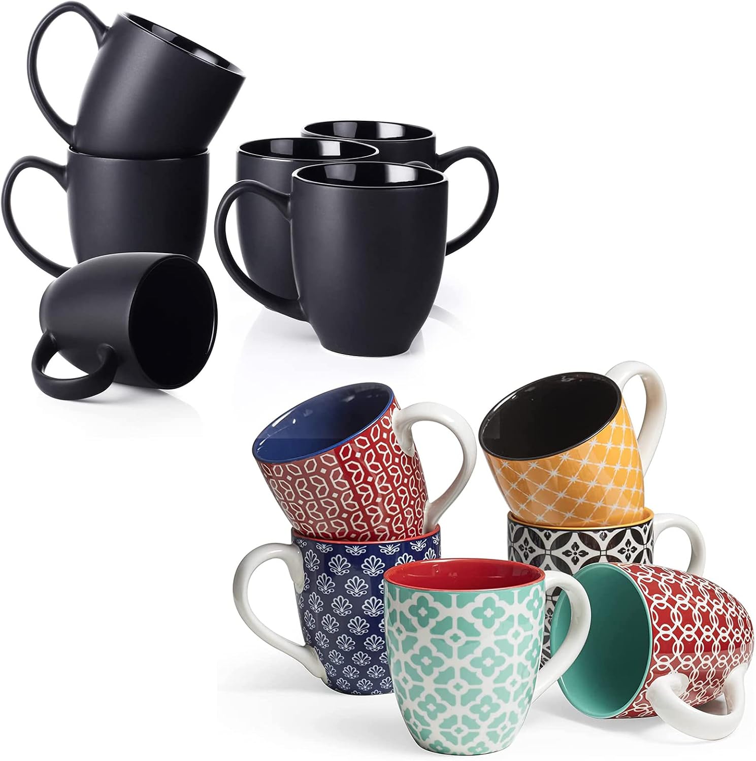 DOWAN Coffee Mugs Set of 6, Large Porcelain Mugs 16 oz for Coffee Tea and Cocoa, Vibrant Colors