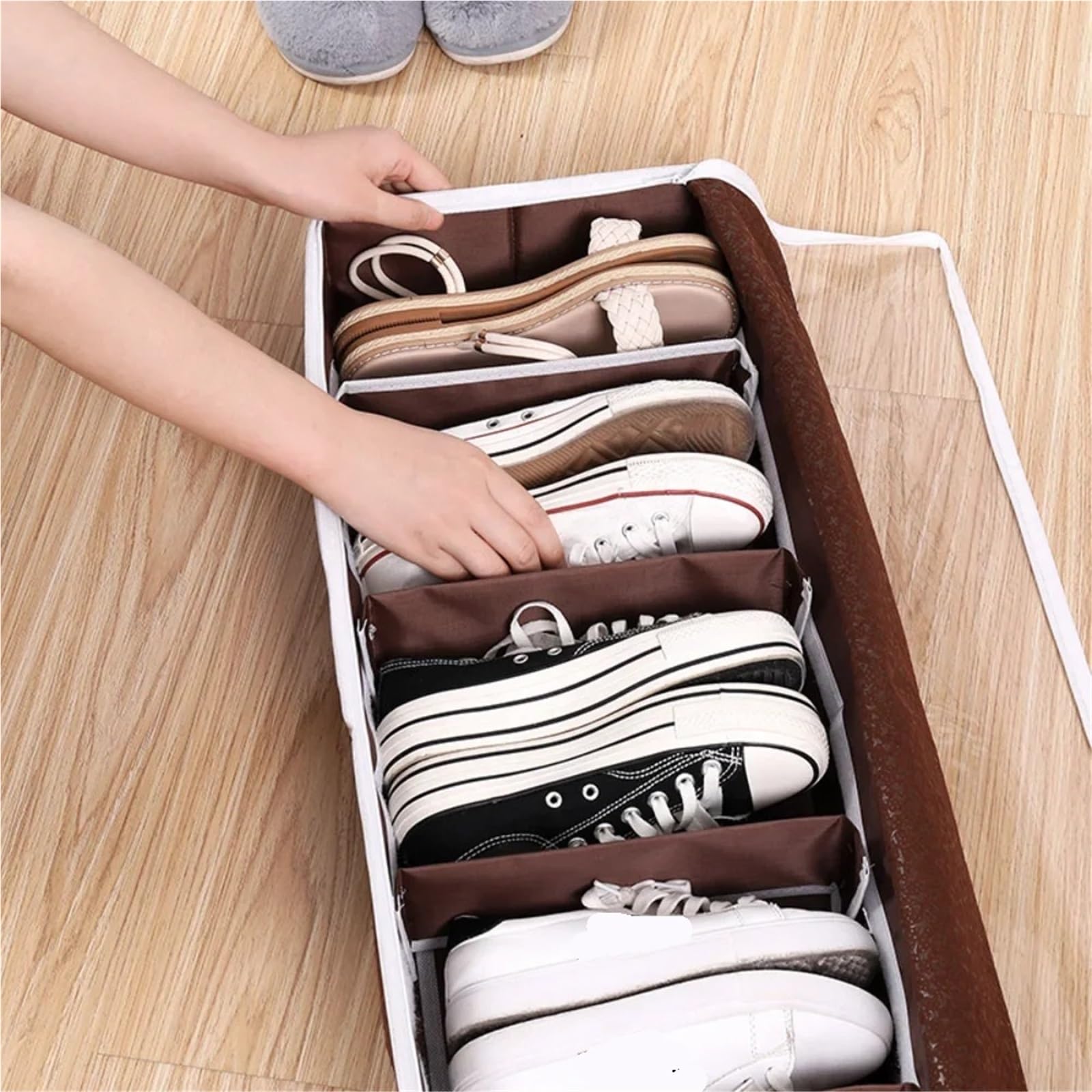 Organizzatore Di Scarpe Sotto Il Letto Borsa pieghevole salvaspazio for la casa sotto il letto, scatola for scarpe, lavabile, riutilizzabile, chiusura con cerniera, grande capacità Per Risparmiare Spa