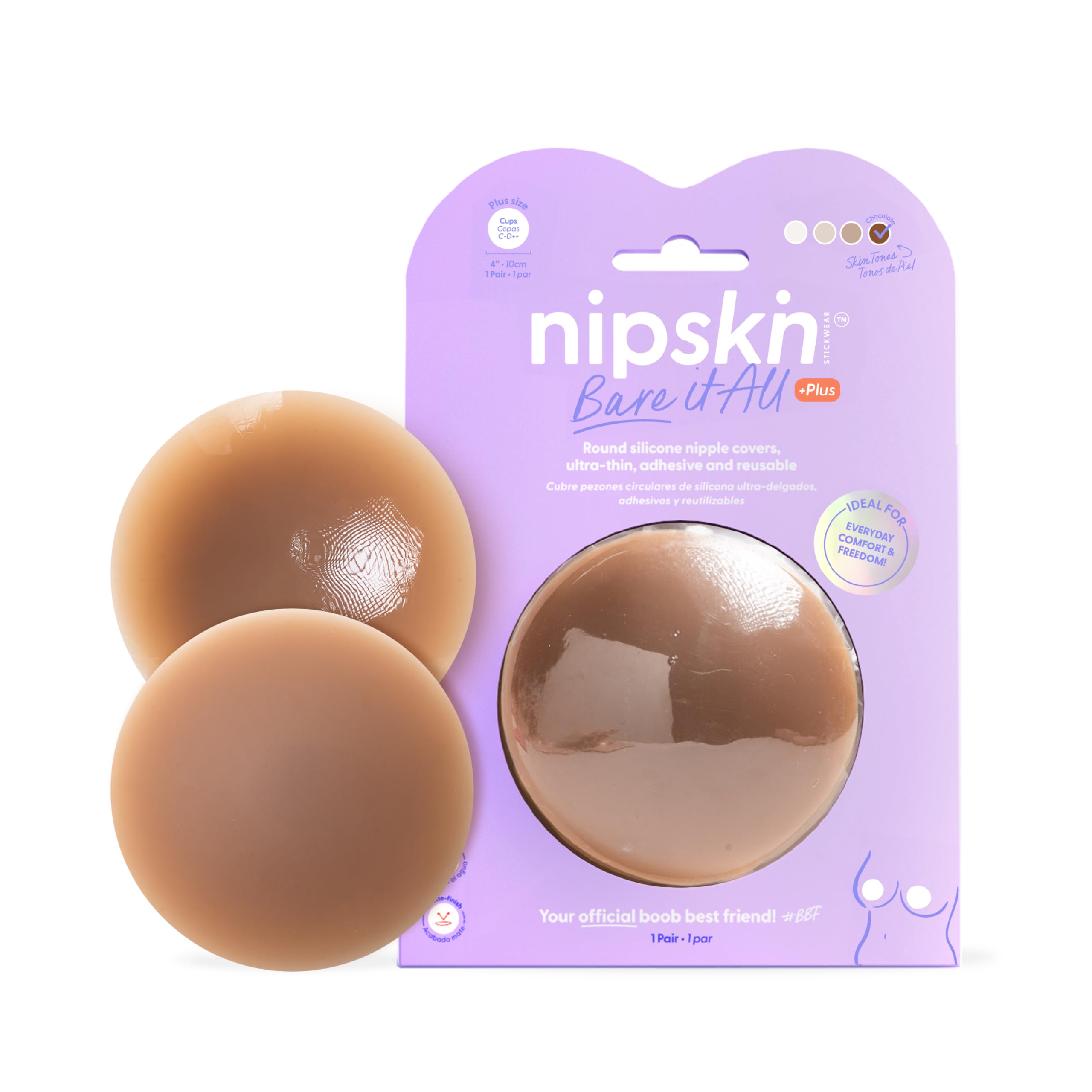 NIPSKIN Cubierta adhesiva para pezones Chocolate Plus, Chocolate, Cup Size C-D++ (Plus)