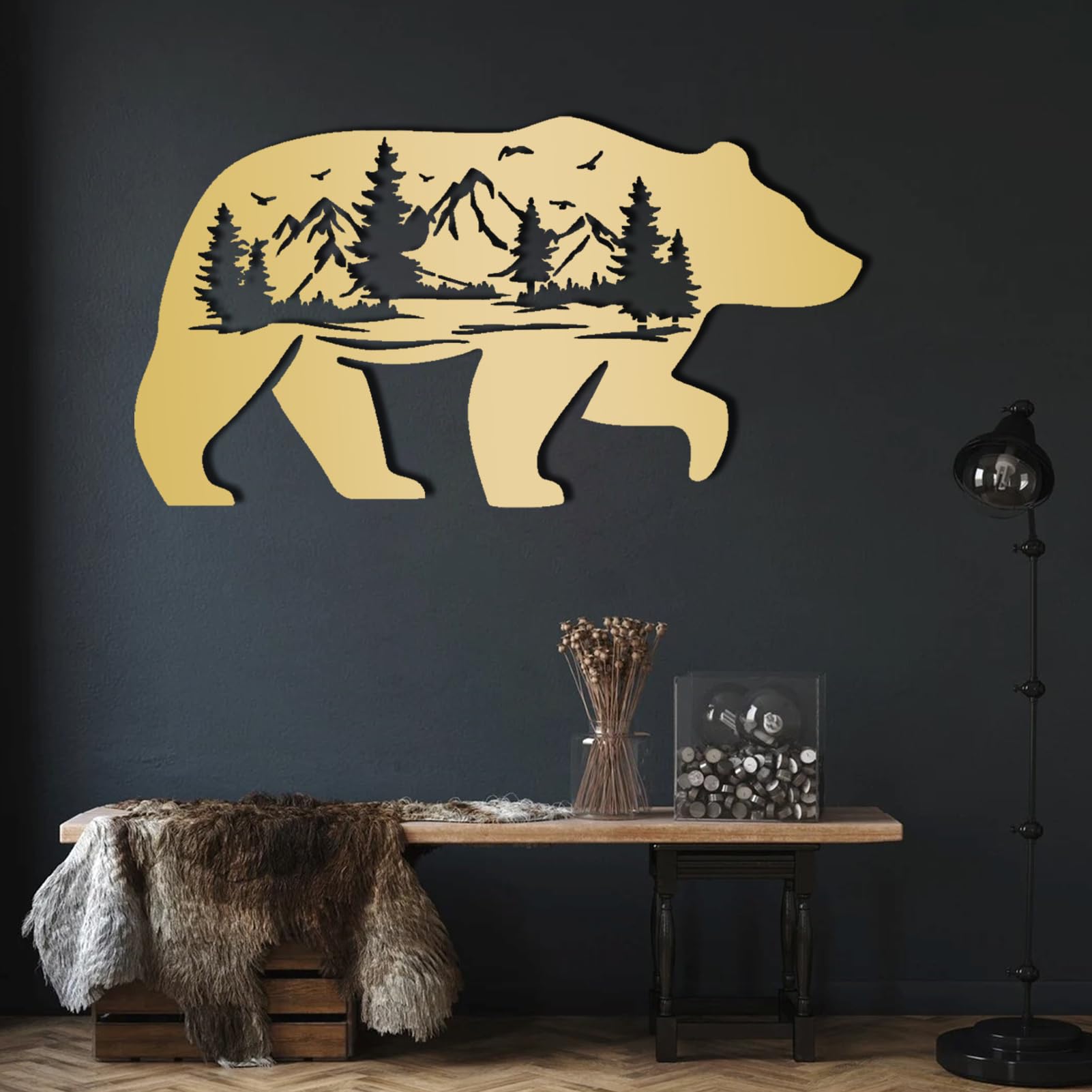 Ours en métal décoration murale minimaliste design montagne or 150x81 cm