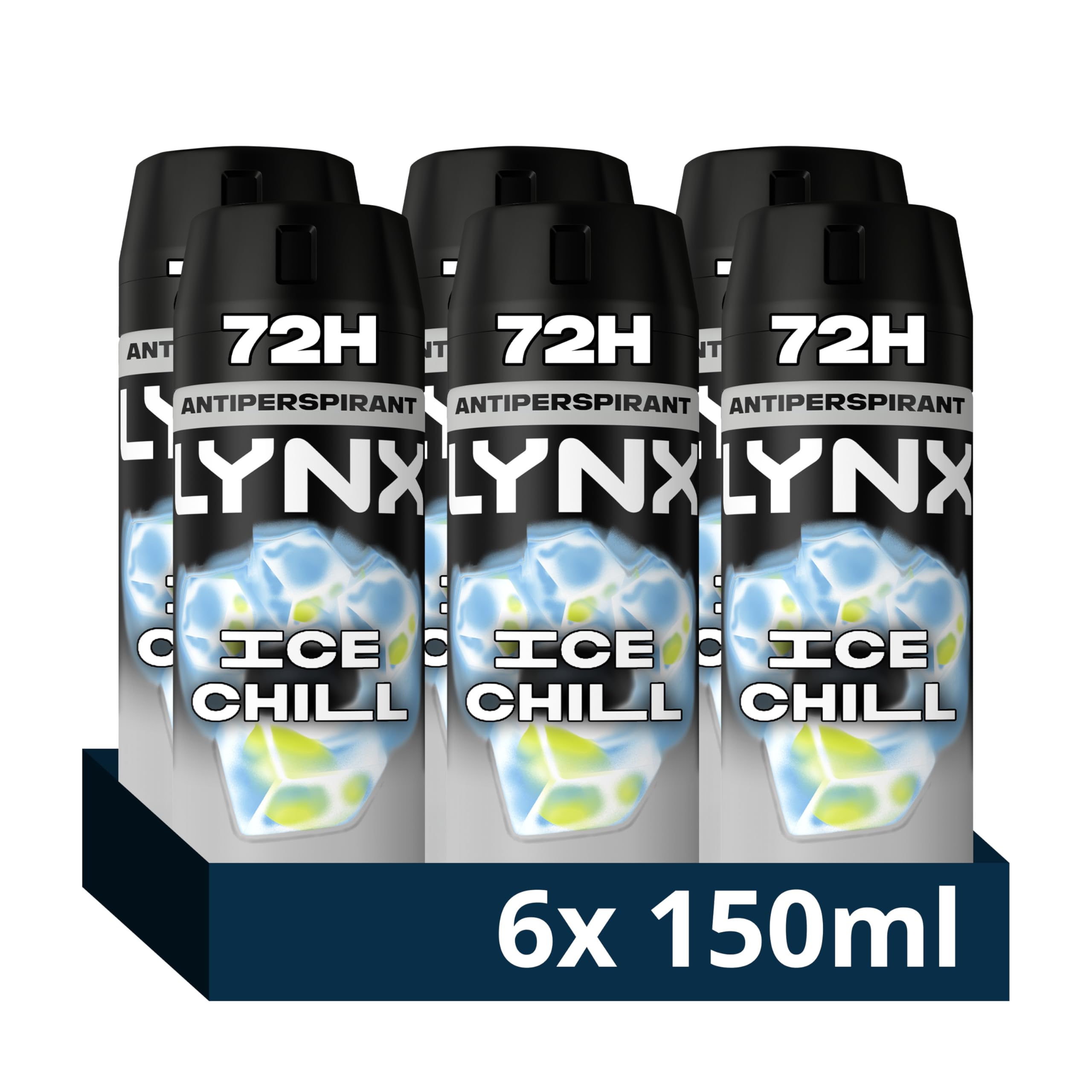 Lynx Ice Chill Anti-Perspirant Aerosol Men's Deodorant Spray with ProScent technology and an iced mint & lemon scent for 72 hours protection against odour and wetness 6x 150 ml