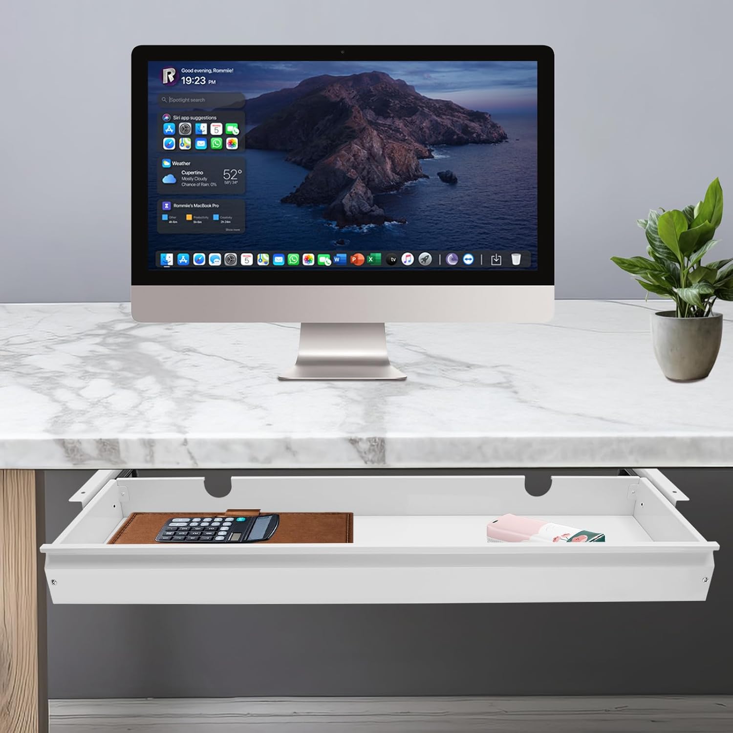 33.3" Under Desk Storage Drawer, White Sliding Pull-Out Drawer for Sit Stand Workstation