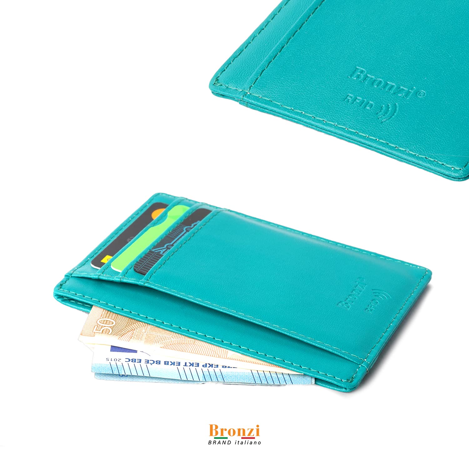 Bronzi® Portafoglio Uomo Slim Piccolo | Portacarte Uomo Donna Portatessere Porta Carte Di Credito | Portafogli Mini Protezione RFID con Portamonete | Box Regalo - Brand Italiano