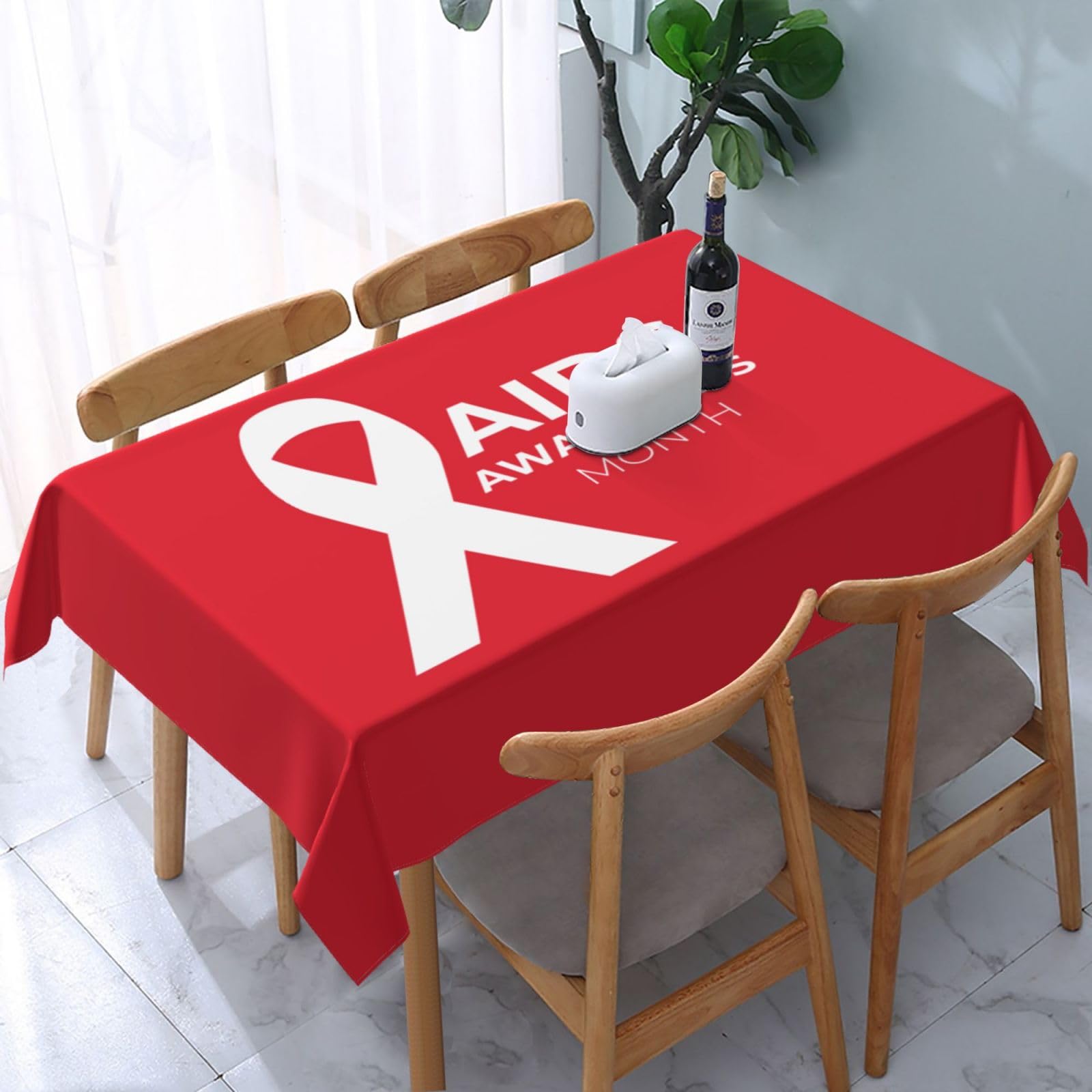 JunHeArt Aids Awareness Month Tablecloth Rectangle Table Cover Washable Table Cloths Decor For Kitchen 54" X 72"