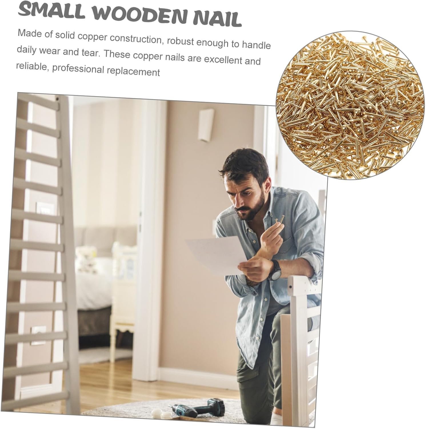 1pack Small Copper Nails for Wall Hanging Pictures Diy Tiny Nails for Decor Reusable and Corrosion-resistant for Home and Office Use