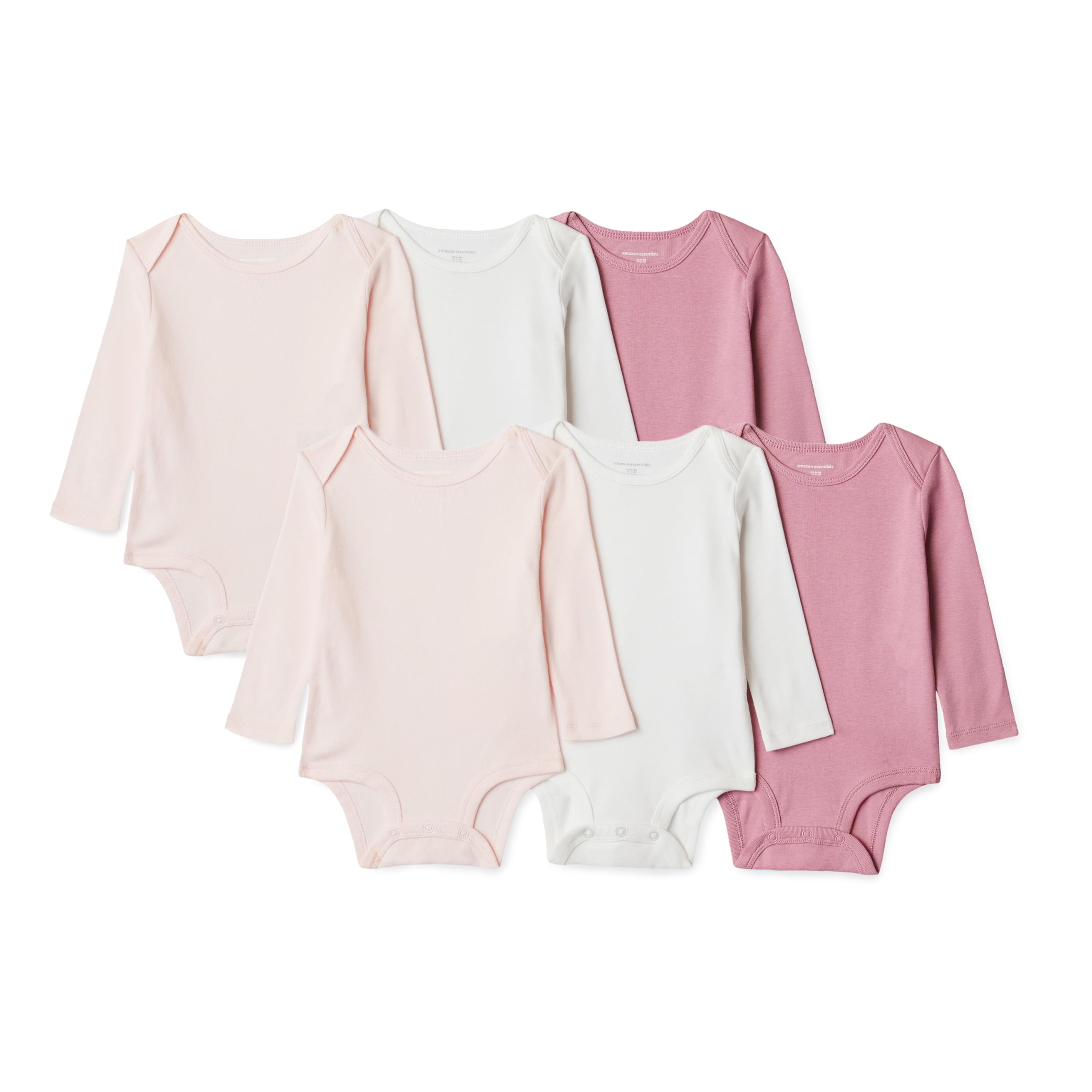 Amazon Essentials Unisex Babies' Long-Sleeve Cotton Bodysuits, Pack of 6, Multicolor, 3-6 Months