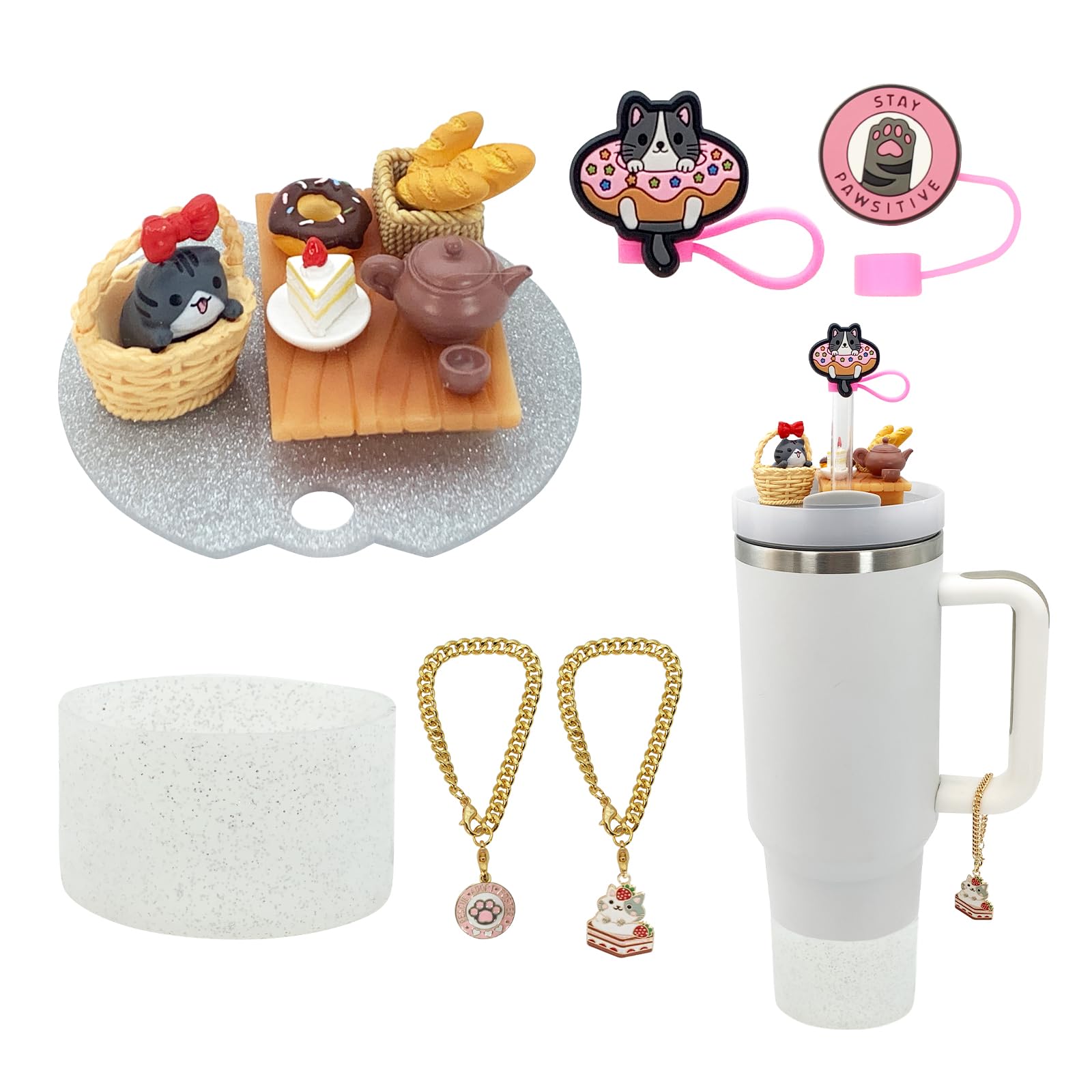 Personalized Stanley Cup Name Plate for H2.0 40oz Tumbler, Kawaii Stanley Cup Lid Accessories Set, Ice Plate Topper, Straw Topper Cover Cap, Lid