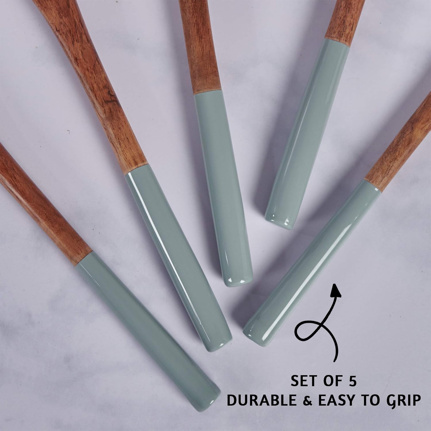 Wooden-Spoons for Cooking or Kitchen-Utensils-Set of 5, 12- Inch (Grey), 12 Inches - Image 5