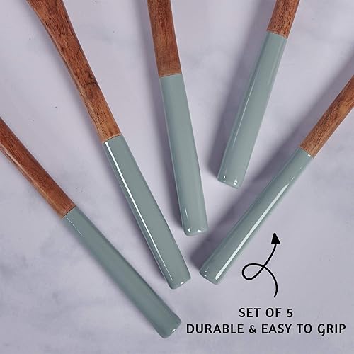 Miniatura 6 de Folkulture Juego de cucharas de madera para cocina, utensilios de cocina antiadherentes, incluye cuchara de madera, espátula, toallas de cocina o