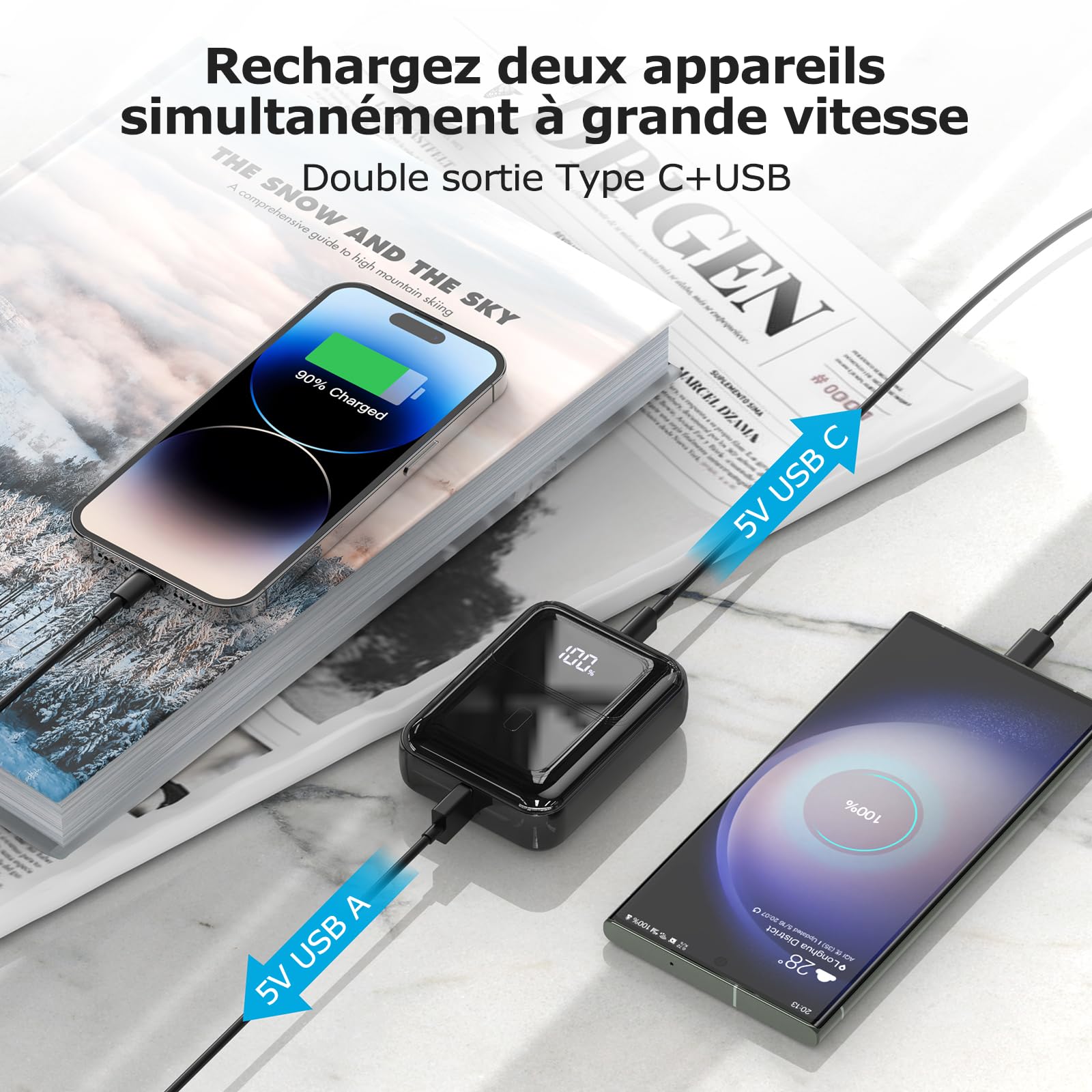 Hganus Power Bank 10000mAh 22.5W Ultra Sottile & Leggero Ricarica Rapida Powerbank PD3.0 QC4.0 Ricarica Rapida Batteria per iPhone 15 14 13 12 Pro Max Mini Plus Samsung S23 S22 iPad etc(nero)