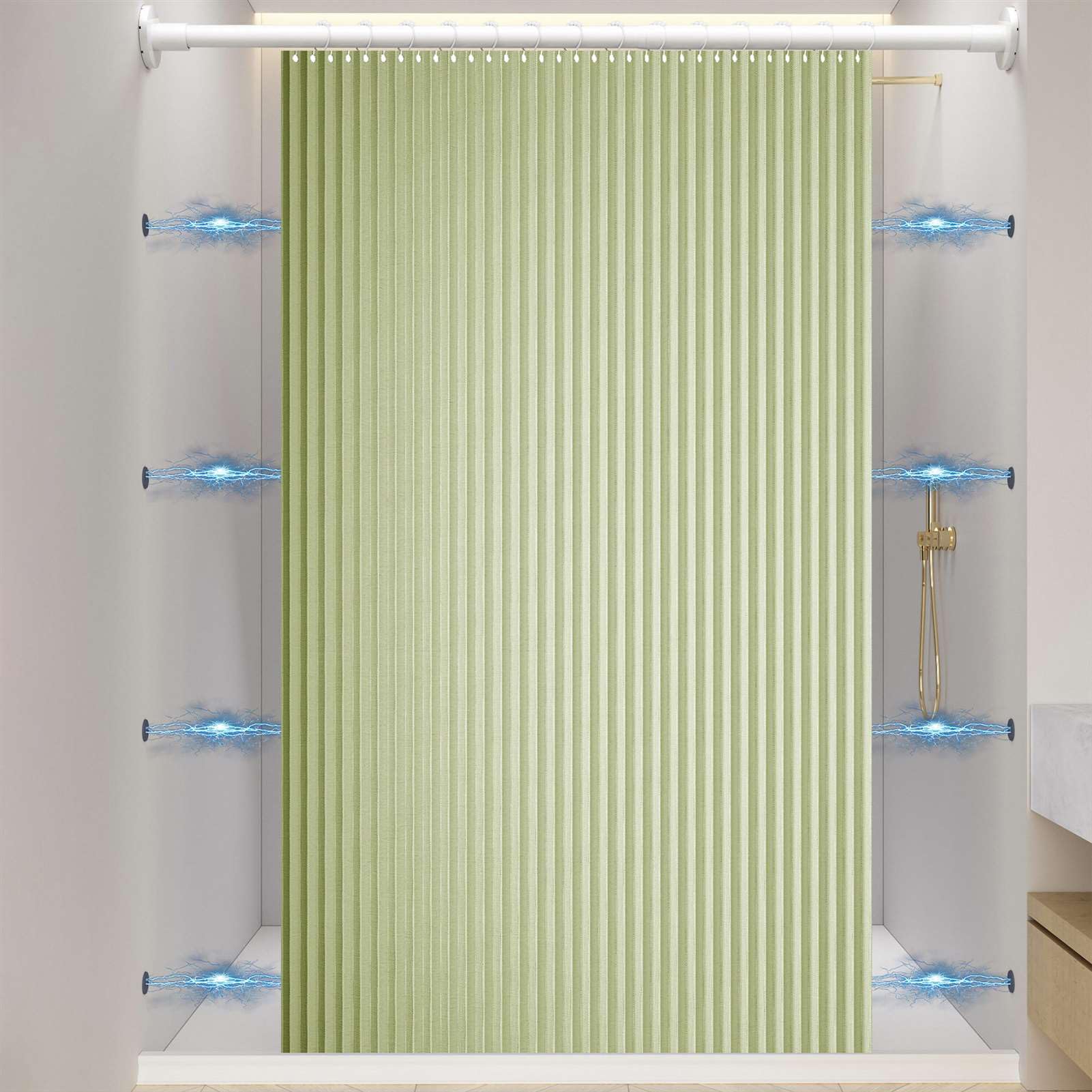 Cortina de ducha de lino beige, 80 x 180 cm, impermeable y antimoho, con ganchos magnéticos, diseño plegable para baño