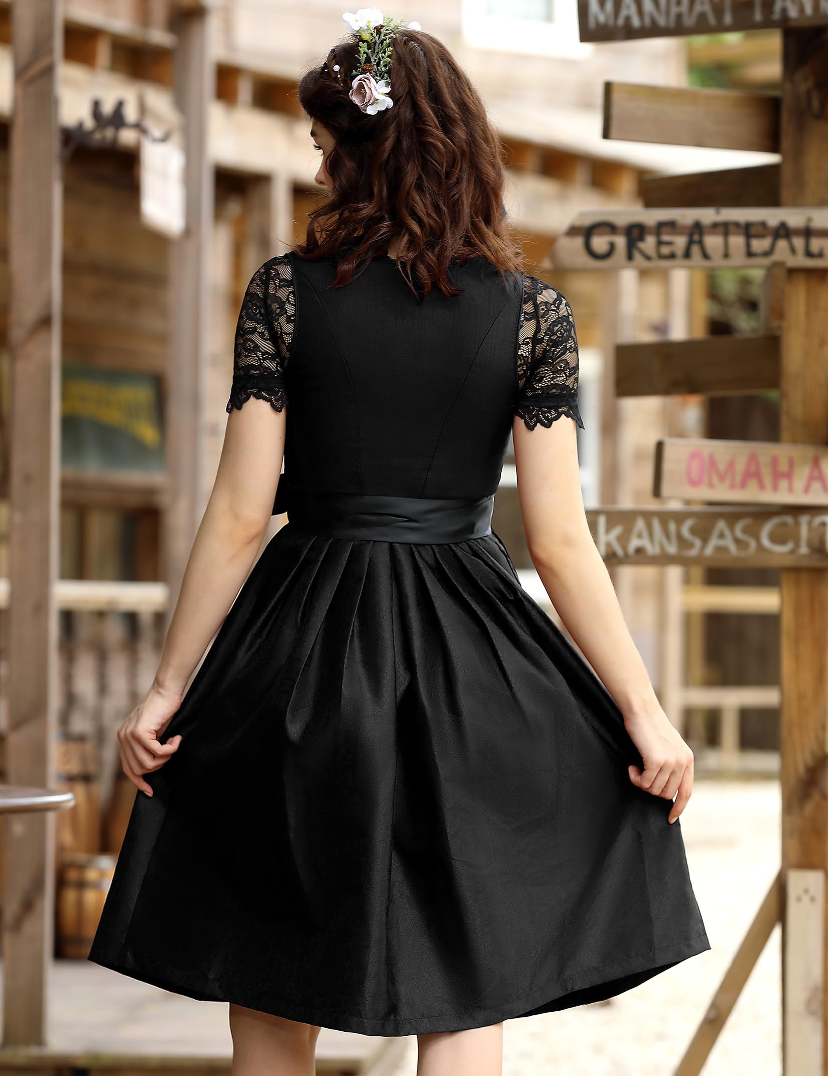 Dirndl Damen Midi Trachtenkleid 3tlg. Trachtenmode Trachtenrock Kleid Dirndlbluse DirndlschüRze für Oktoberfest Von Gr.34-48