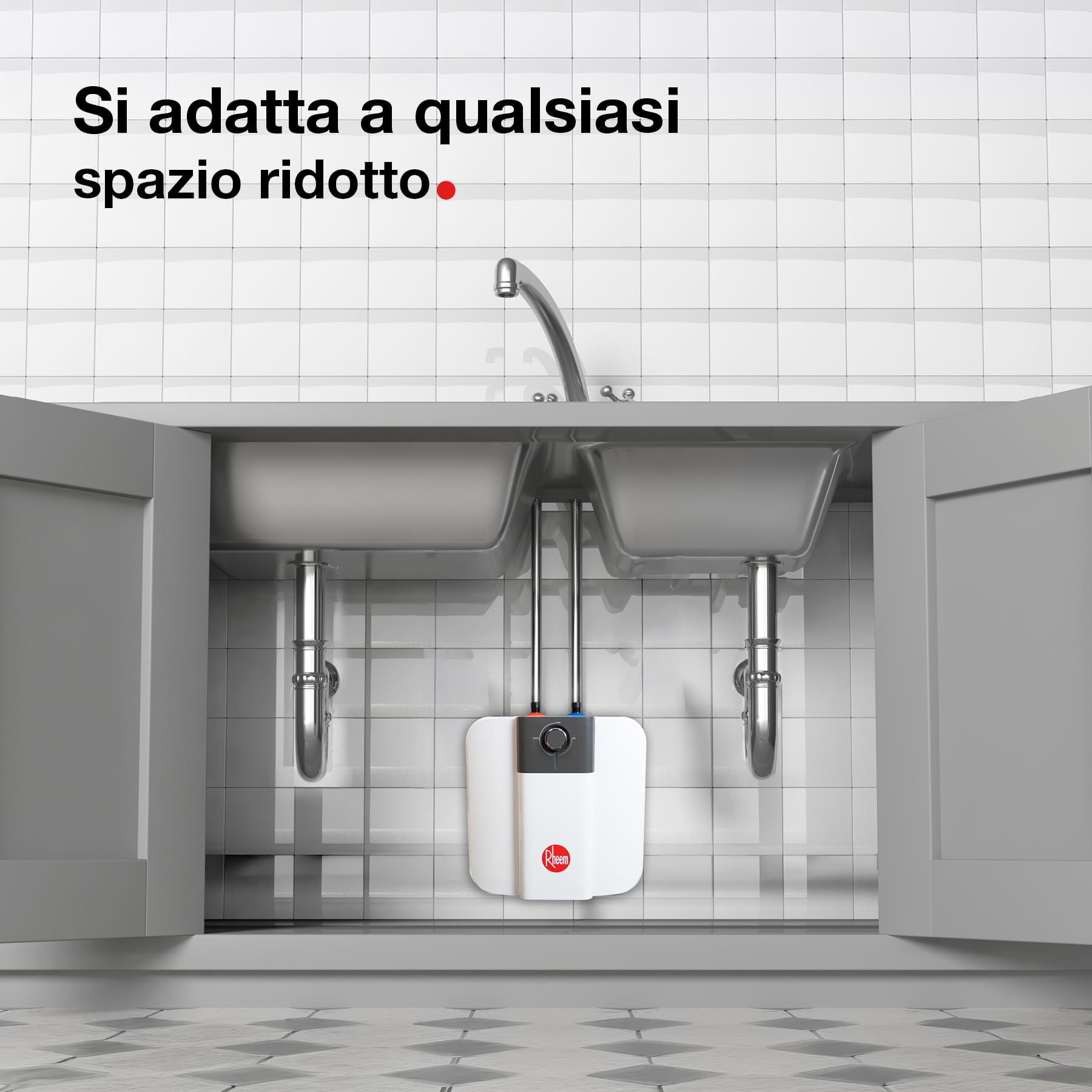 Rheem MiniTank Scaldabagno Elettrico 15L con Termostato Regolabile | Caldaia Elettrica a Risparmio Energetico - Serbatoio Smaltato Antiruggine - Installazione Facile con Staffa Inclusa
