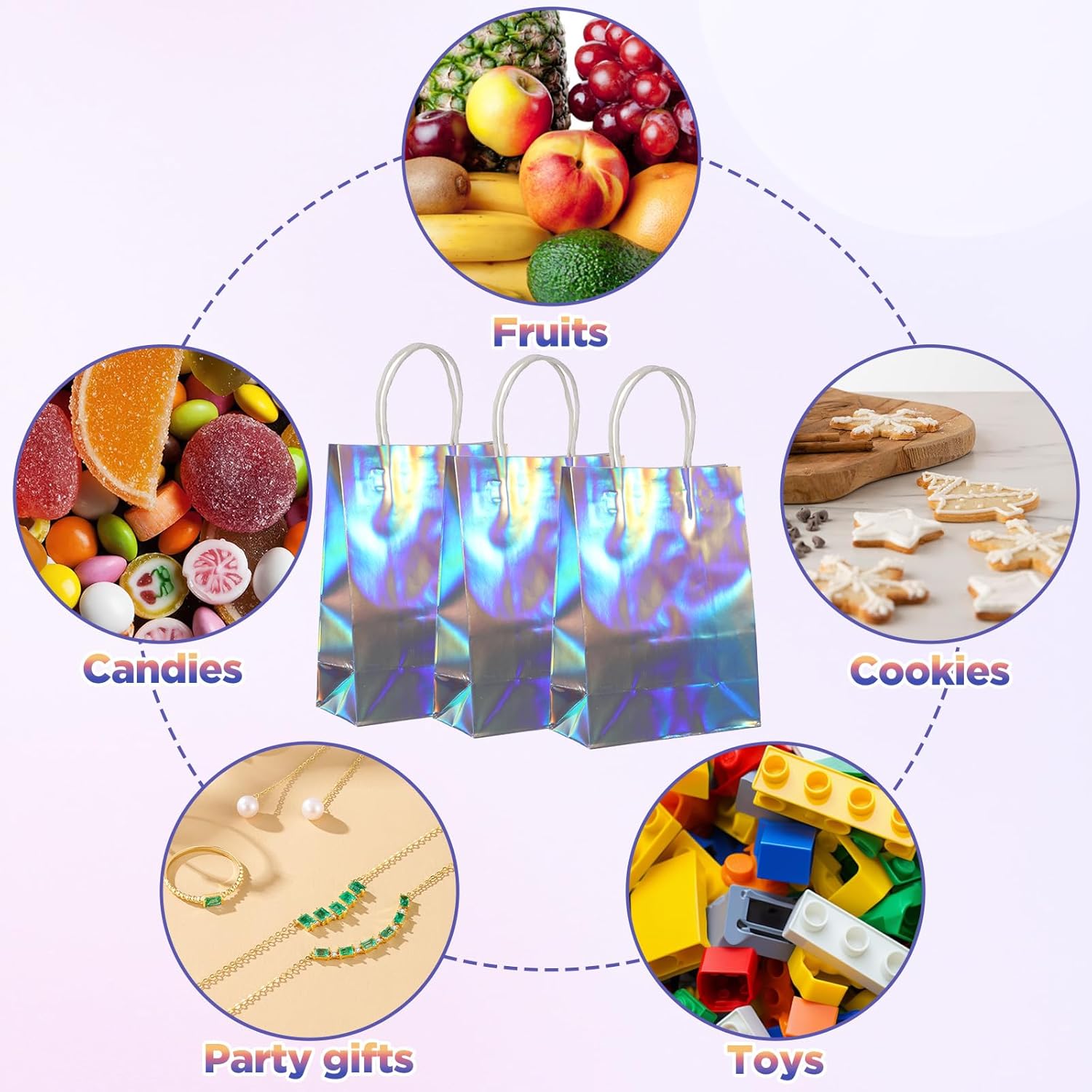 Afcabakila 30 Pcs Iridescent Gift Bags with Handles, Reusable Goodie Bags Bulk with Handles & Sturdy Base, Paper Holographic Gift Bag for Birthdays, Bachelorette, Weddings, Holidays, Valentines, Event - Image 6