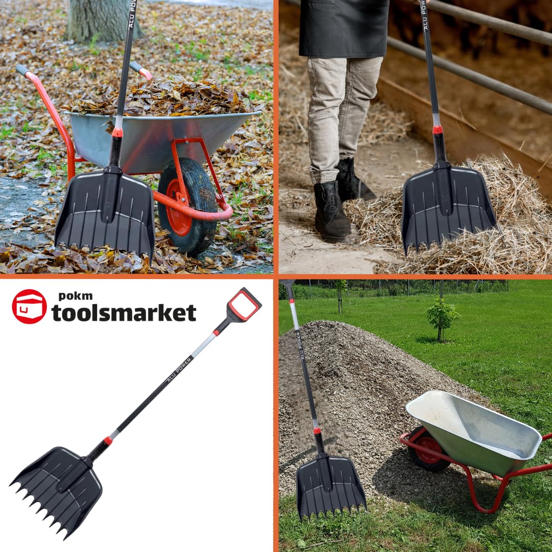 Pala rastrello 2 in 1, attrezzi da giardino, paletta da giardino, raccoglifoglie con manico in alluminio, lunghezza totale 149 cm, per raccogliere foglie e rifiuti da giardino, per laghetto e cortile