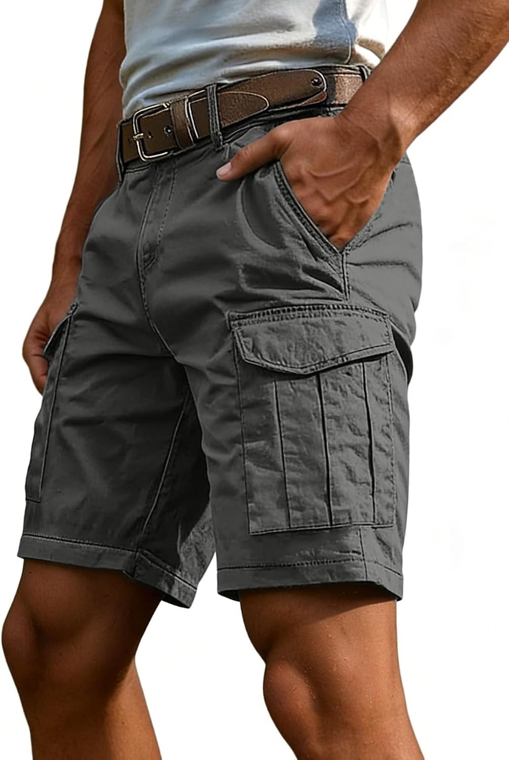 Cargo Shorts for Men Summer Cotton Stretch Casual Shorts with Multi Pockets Outdoor Baggy Mens Cargo Shorts(No Belt)