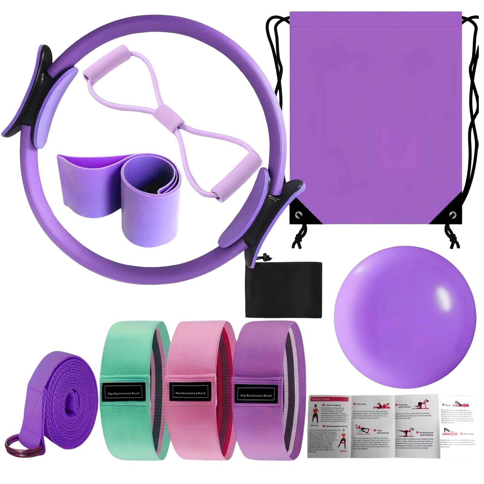 Kit de Pilates à Domicile pour Femmes : Ballon et Anneau de Pilates, Bandes de résistance, Anneau d'entraînement, équipement de Fitness à Domicile pour Le renforcement (Femmes et Hommes)