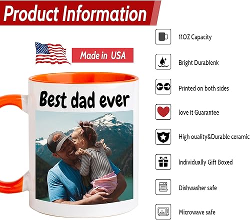 Miniatura 4 de Taza de café personalizada  Taza personalizada con nombre y logotipo con texto fotográfico, taza personalizada de 11 onzas en ambos lados, regalos