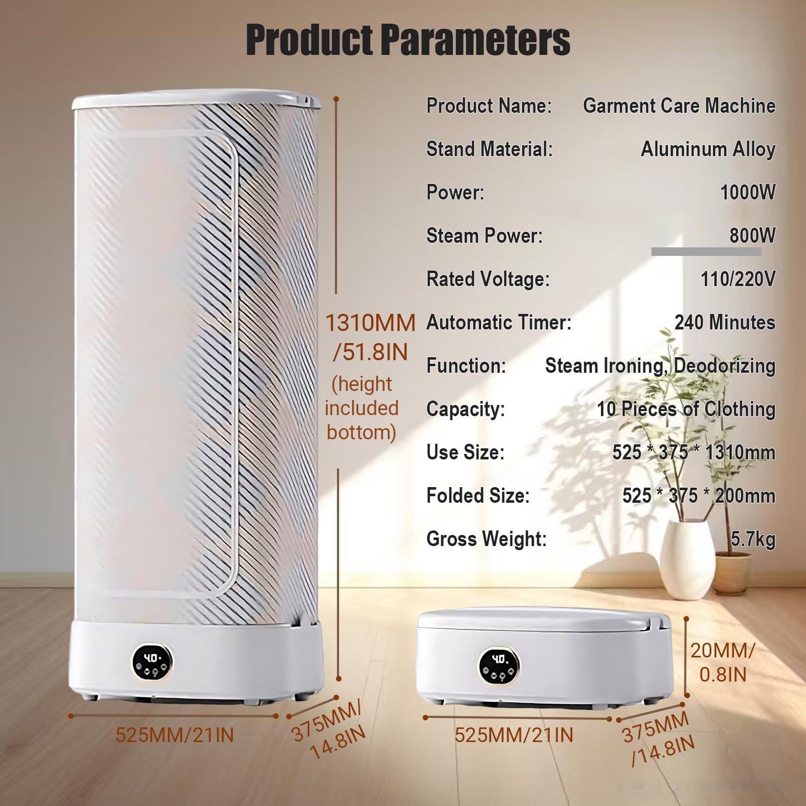 Armario De Planchado Automático, Cuidado a Vapor, Vaporizador Vertical De 1000w, Tendedero Plegable, Perfecto Para Uso En Casa Y Caravanas