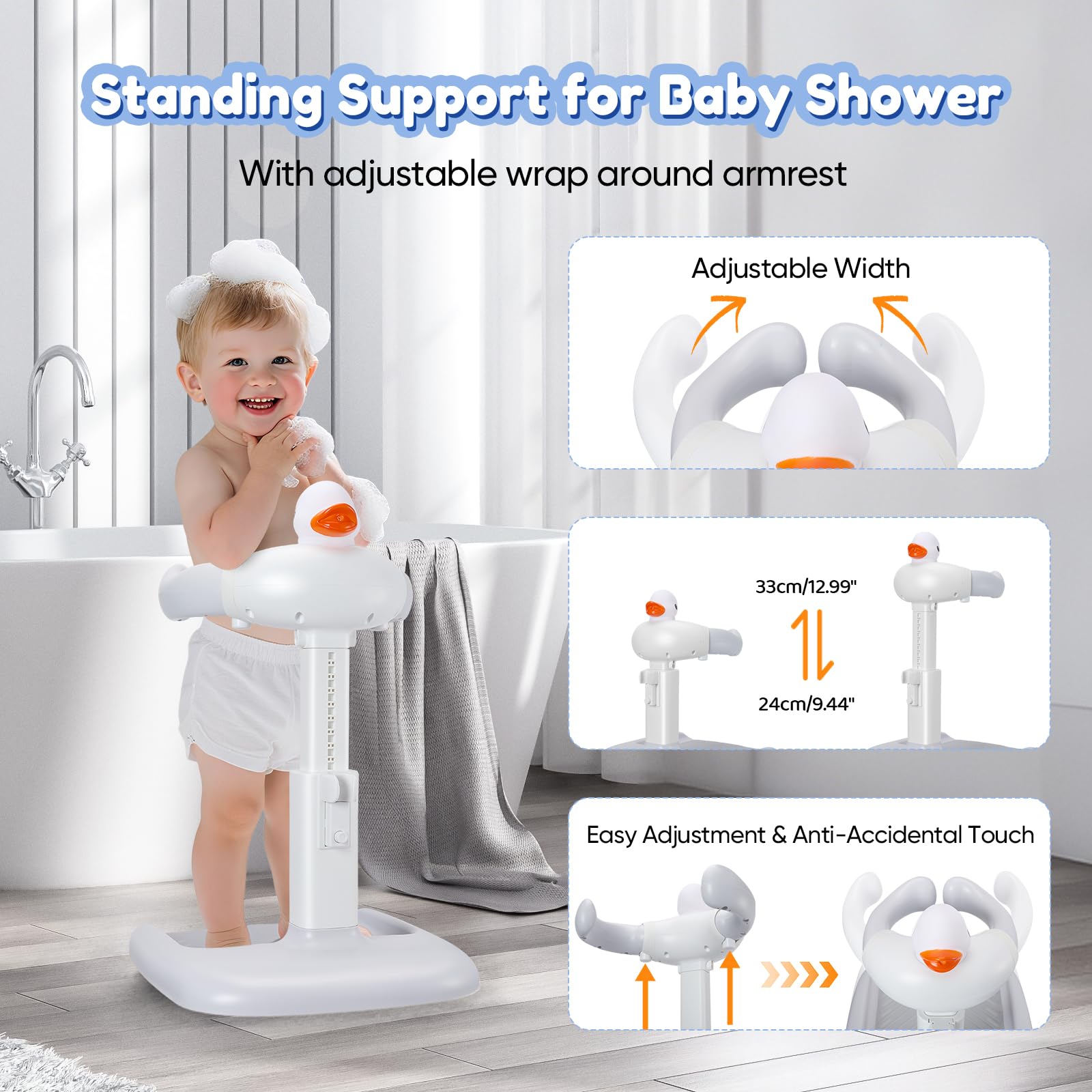 Baignoire bébé avec support de douche, Support de Douche Bébé Debout,Aspiration Stable et Forte,Support pour Bébé Douche,idéal comme douche bebe debout et cadeau prénatal