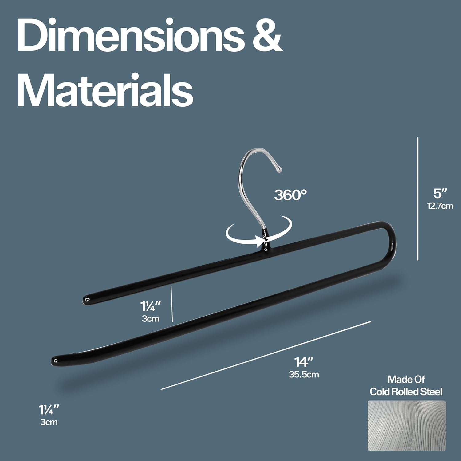 MAWA by Reston Lloyd, Single Bar Pant Hanger with Rotating Hook, Steel Hanger with Anti-Slip Coating, Set of 10, Black
