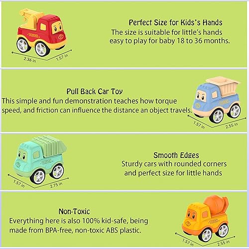 Miniatura 6 de Veslier Camiones de Juguete para Niños de 2, 3, 4, 5 Años, Camiones de Construcción y Transporte para Niños Pequeños de 2-4 Años con 4 Coches de