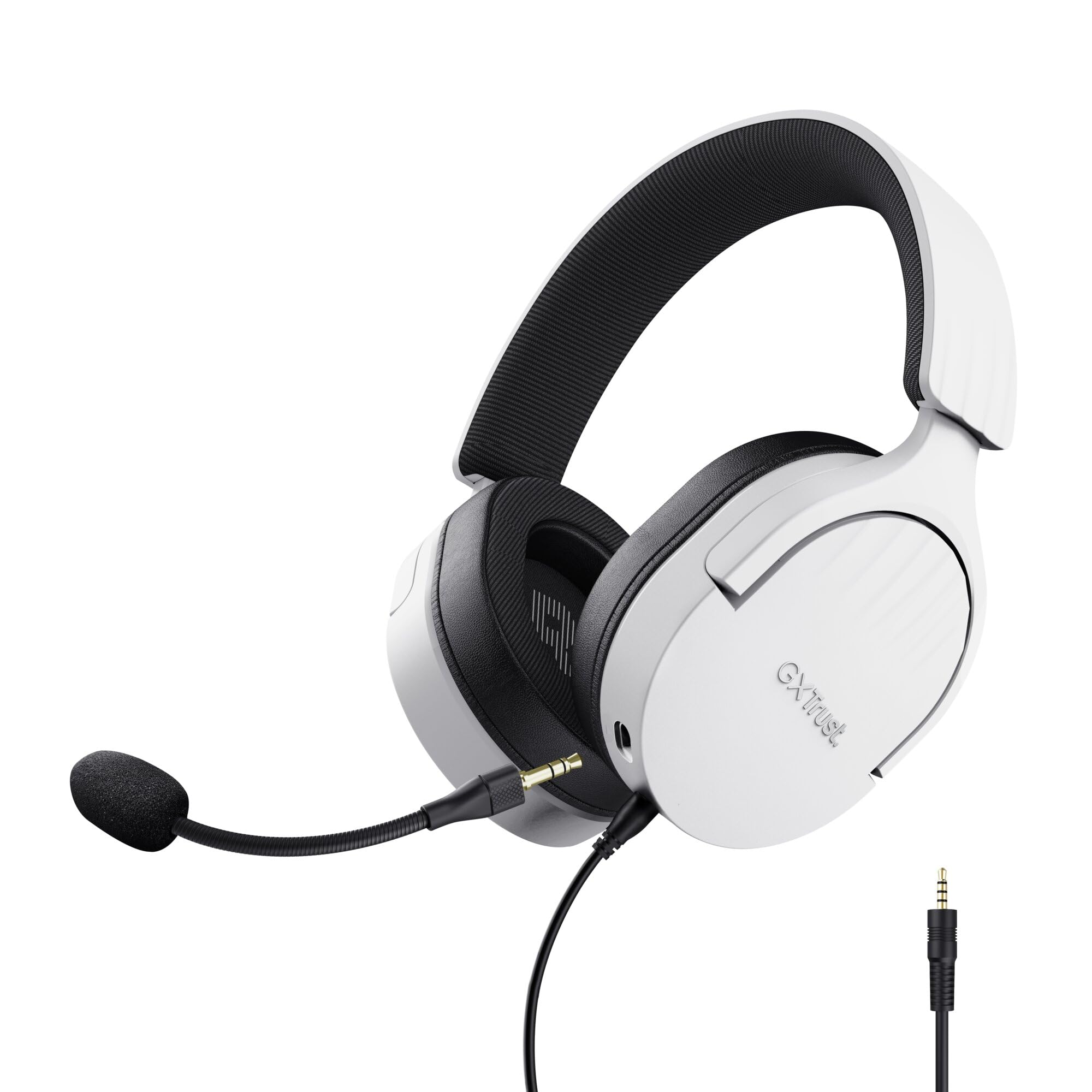 Trust Gaming GXT 489W Fayzo Cascos Gaming para PC, PS5, PS4, Xbox Series X|S, Switch, Mobile, 3.5 mm, 35% Plástico Reciclado, Auriculares Over-Ear Micrófono con Cancelación de Ruido - Blanco